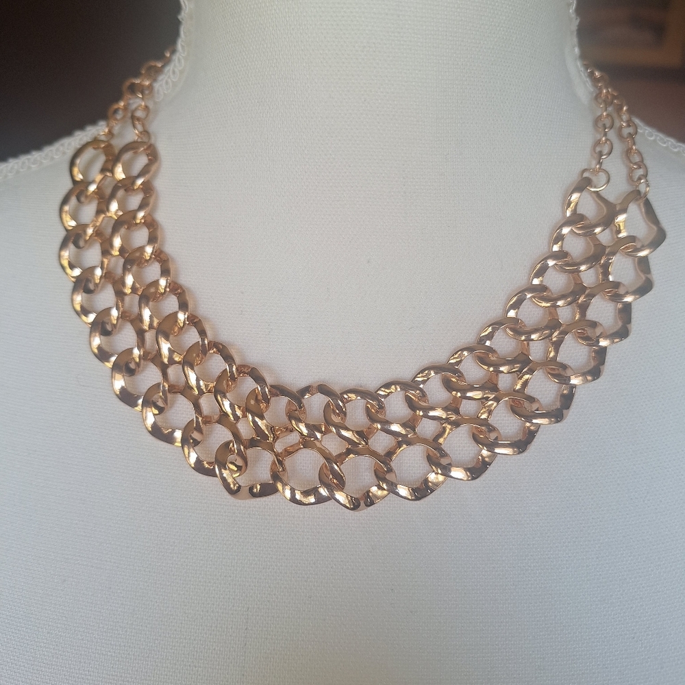 Links & Chains Goldtone Metal Necklace 17"-20" Princess Length Modern Stunner